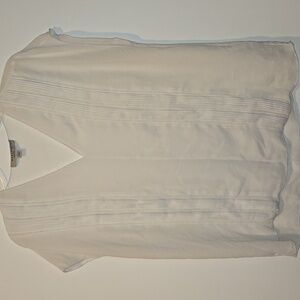 All Saints Ella Sheer White V-Neck Pleat Detailed Sleeveless Flowy Blouse